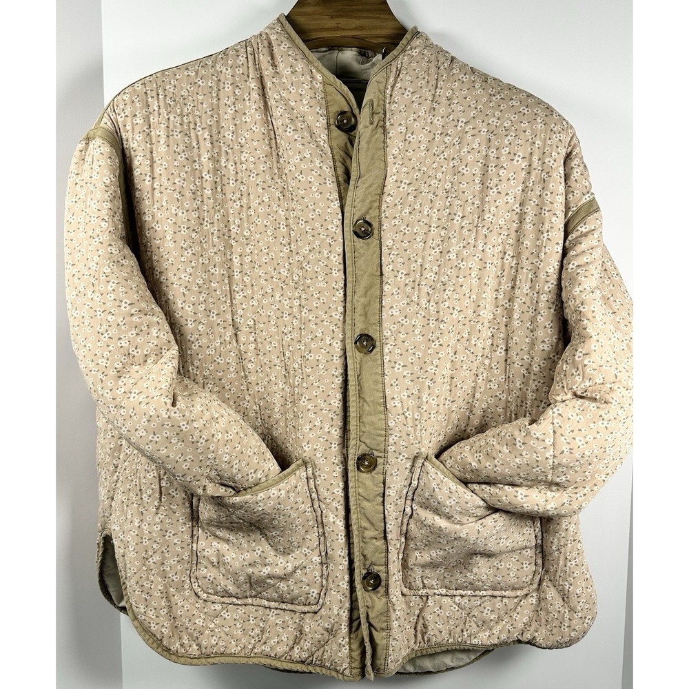Blank NYC Quilted Floral Tan/Pink Jacket Women's Cream Pink No Size
